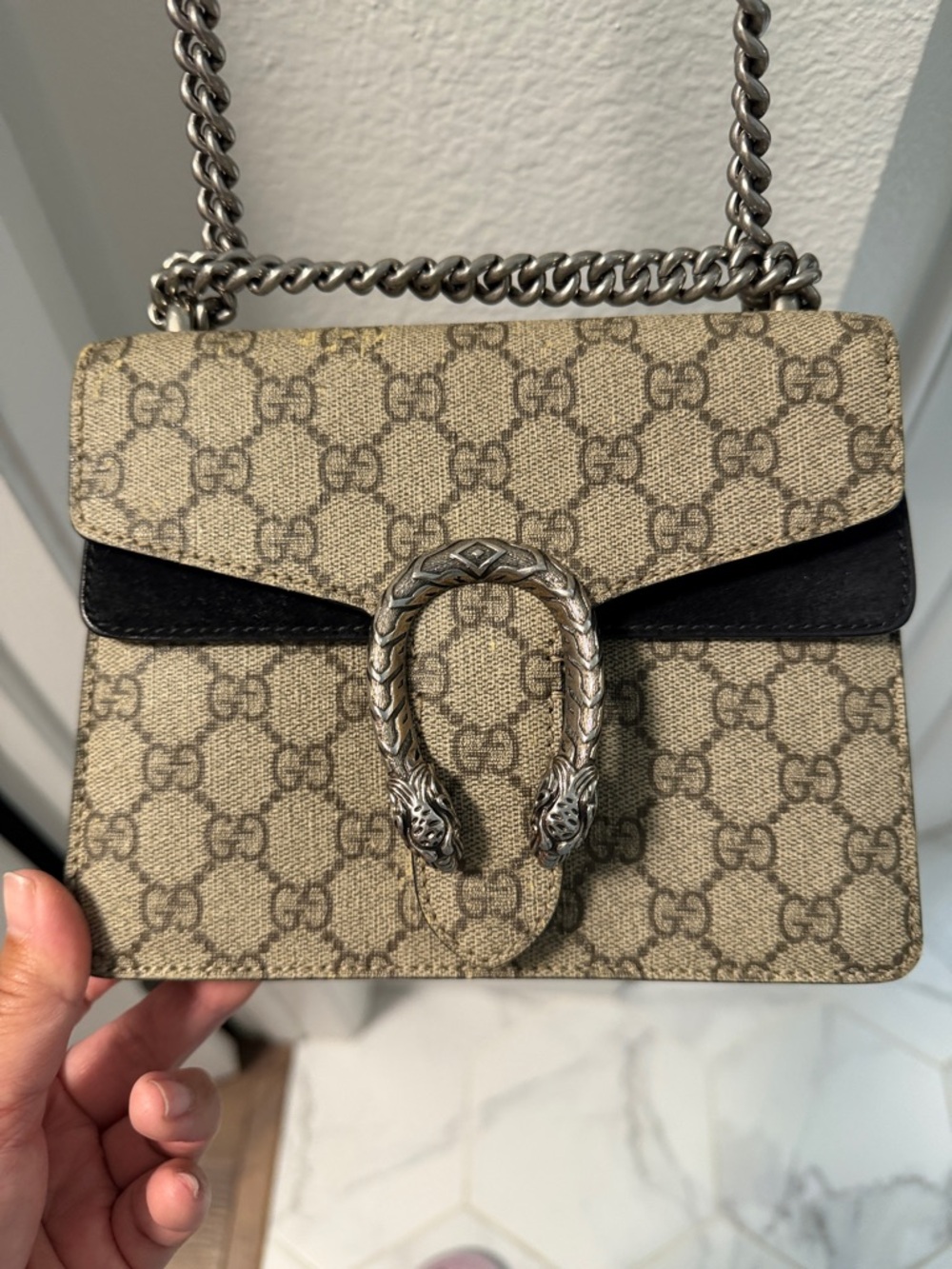 Gucci Dionysus Beige Monogram Shoulder Bag with Silver Chain - Picture 12 of 12